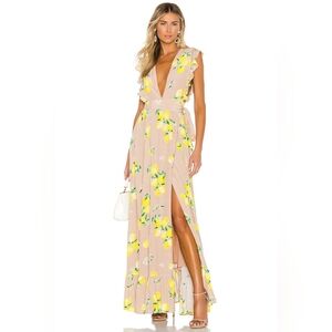 MAJORELLE Floral Maxi Dress in Yellow and Tan